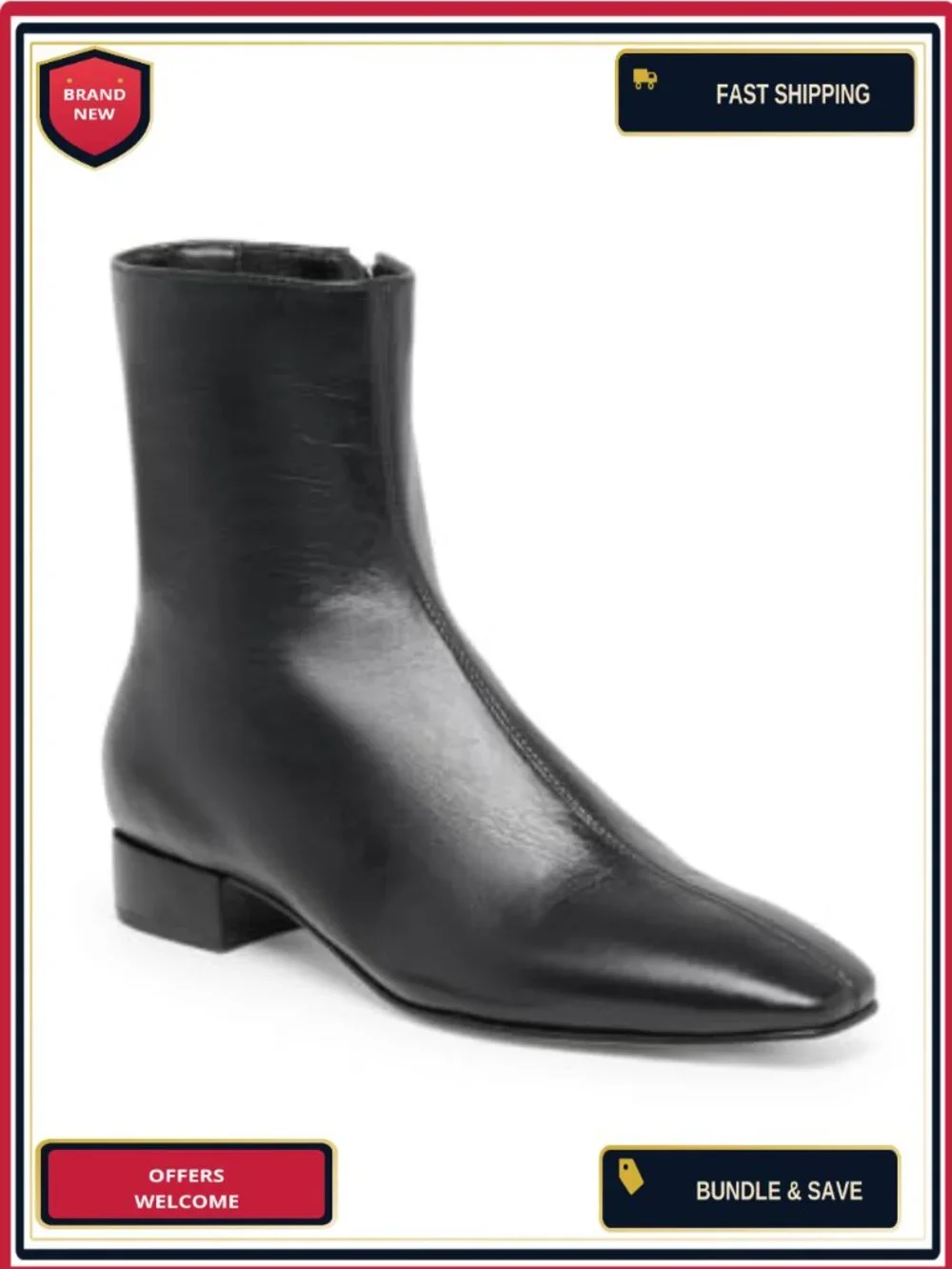 Women's Ankle Boots Chunky Low Heel Square Toe Zipper Dress Booties Faux Leather